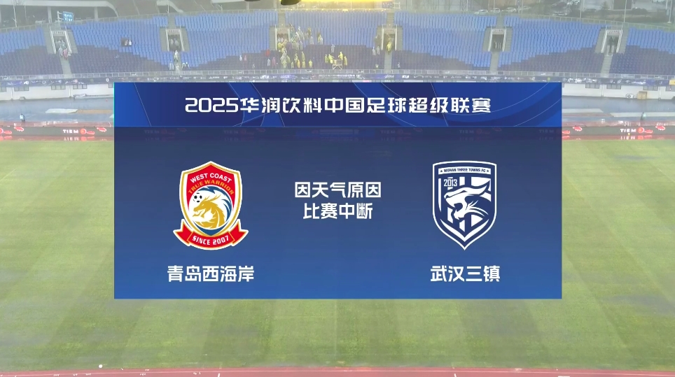 比賽延期！青島西海岸vs武漢三鎮(zhèn)進(jìn)行至18分鐘，因天氣中斷30分鐘