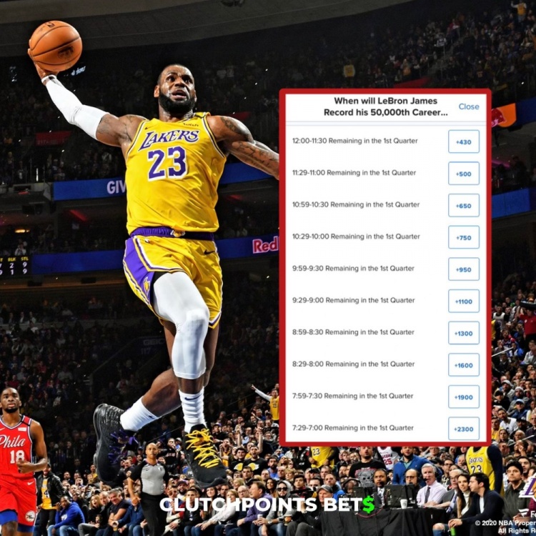 僅差1分！詹姆斯今日何時破五萬分賠率：開場30秒內(nèi)最被看好