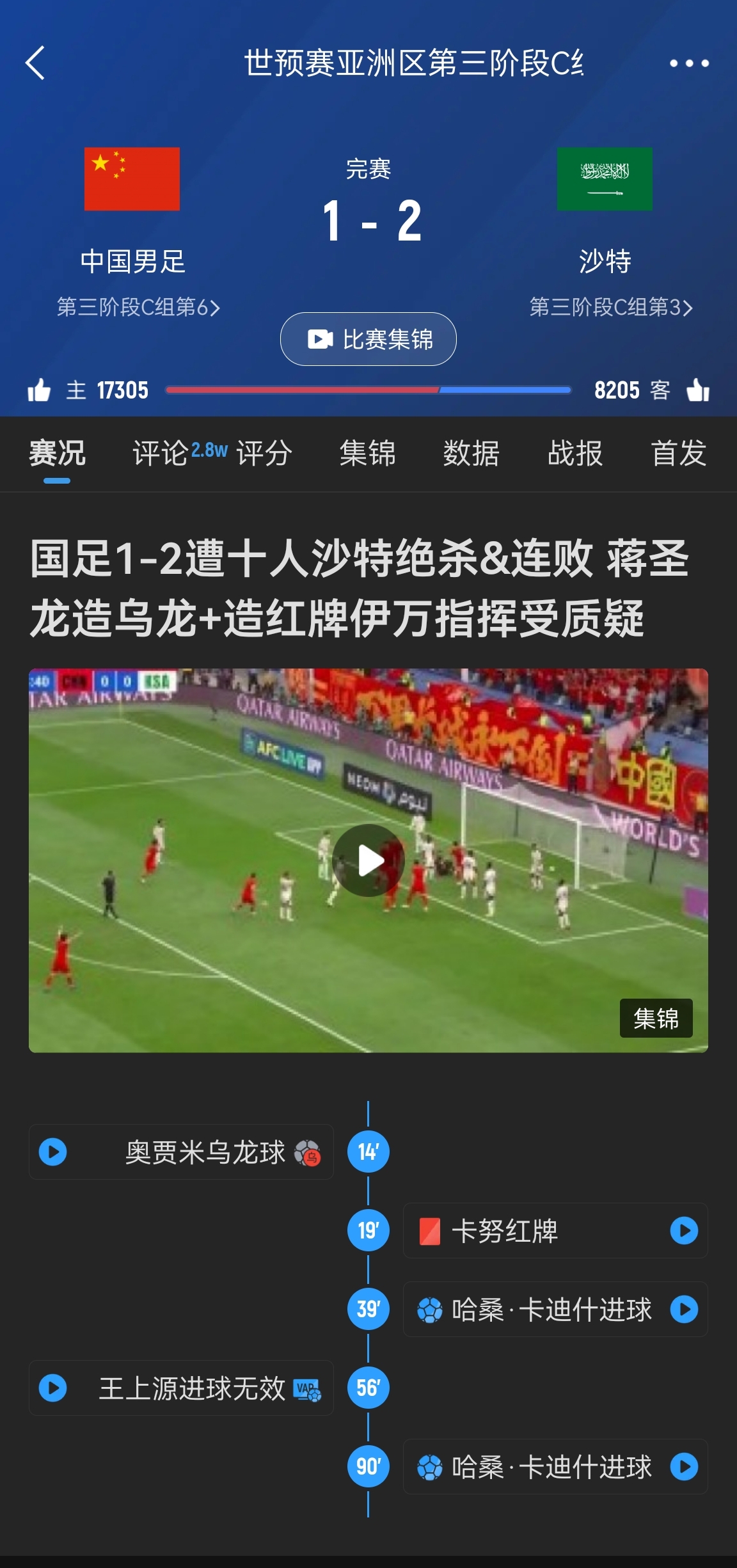 今天什么劇本？首戰(zhàn)沙特也是半場(chǎng)紅牌+蔣光太傷退，最后國(guó)足被翻