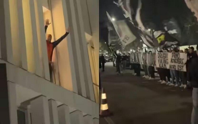 都體：尤文球迷來到酒店外支持新主帥，圖多爾向球迷們揮手致意
