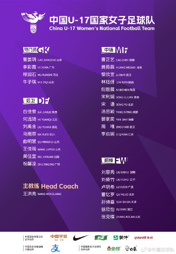 U17女足30人將在蘇州集訓(xùn)備戰(zhàn)世界杯，姜寧、朱挺擔(dān)任訓(xùn)練員